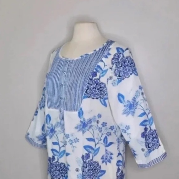 Anthropologie MERMAID Floral Sea Holly Tunic Top Stripes Beach Summer Large - Picture 7 of 15